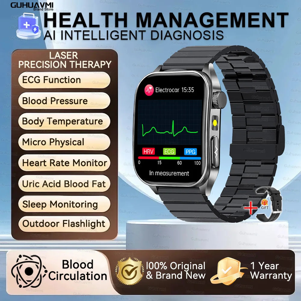 2026 Neue Gesundheits-Smartwatch Lasertherapie Reduziert Drei Hochs Blutsauerstoff Blutdruck Harnsäure Blutfette EKG-Smartwatch Für Herren