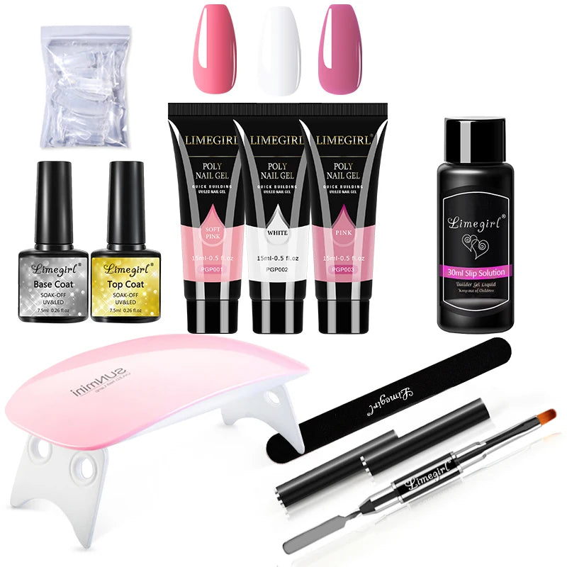 limegirl 15ml Verlängerungs-Nagelgel-Set 6W LED Lampe Komplettes Maniküre-Set Fingerverlängerungsform Nagel-Kit Alles für schnelles Verlängerungs-Werkzeugset