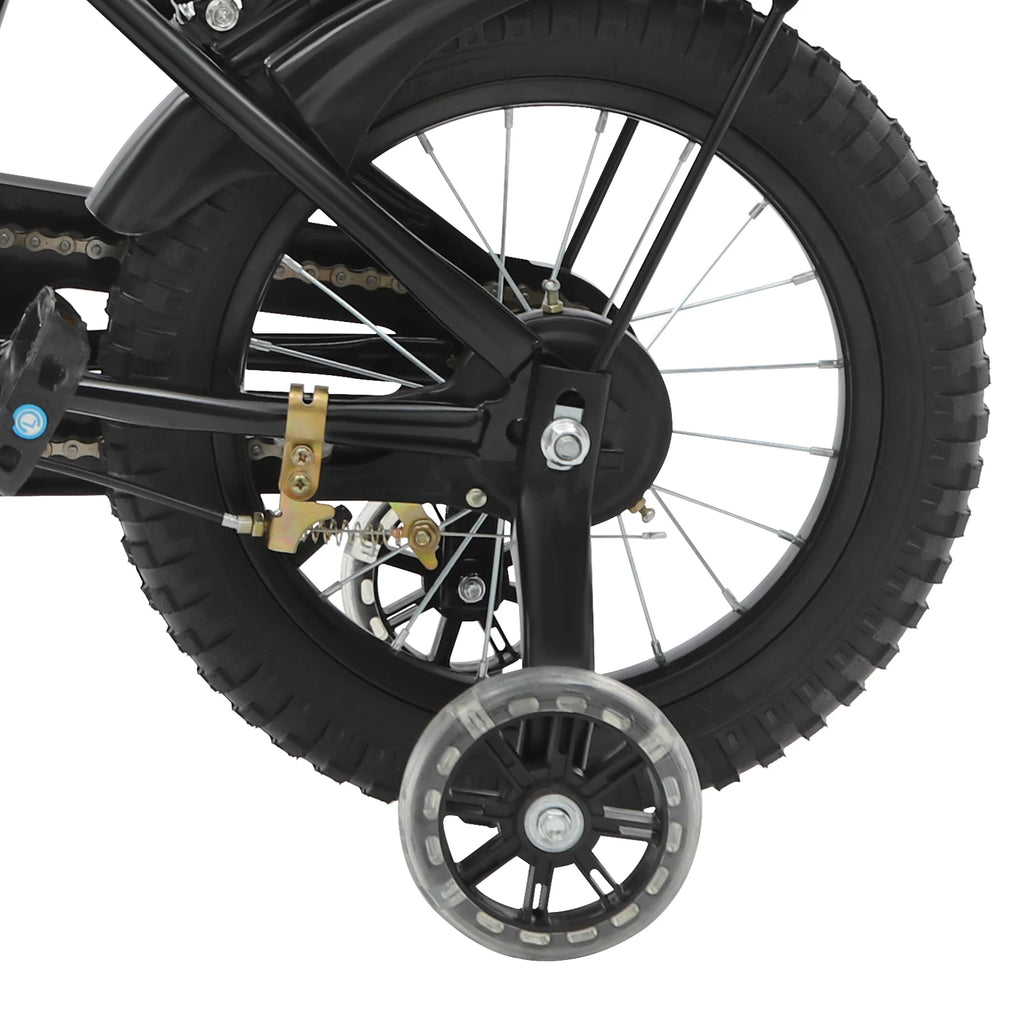 14" Kinderfahrrad Verstellbares Kinderfahrrad Belastbarkeit 60kg mit Stützrädern+Korb+Rückenlehne Rücksitz für 3-7 Jahre (Weiß/Schwarz)