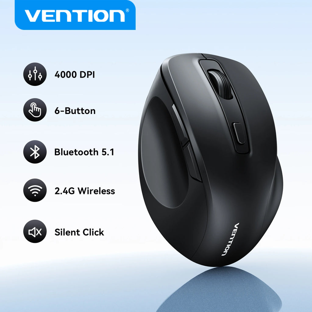 Vention Kabellose Bluetooth 5.1 Maus USB 2.4G Dual-Mode Ergonomische 4000 DPI Stille 6-Tasten-Maus für MacBook Tablet Laptop PC Mäuse