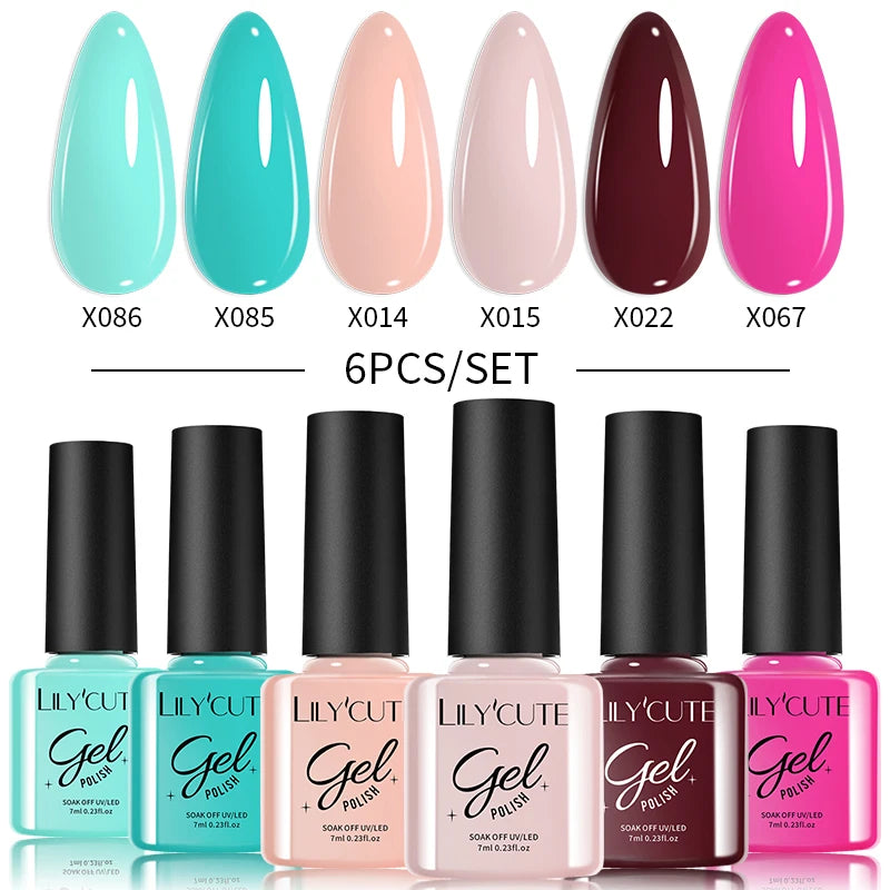LILYCUTE 6PCS Gel-Nagellack-Set Sommer Neon Nagellack-Gel-Kits für DIY Nagel Semi-Permanenter UV-Lampe Gellack Nagellack-Set