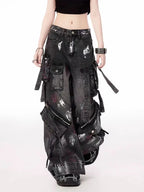 Y2K Harajuku Gothic Multi-Pocket Washed Black Jeans Herren Und Damen 2000er Heavy Industry Drag Pants Street Hip Hop Wide Leg Pants