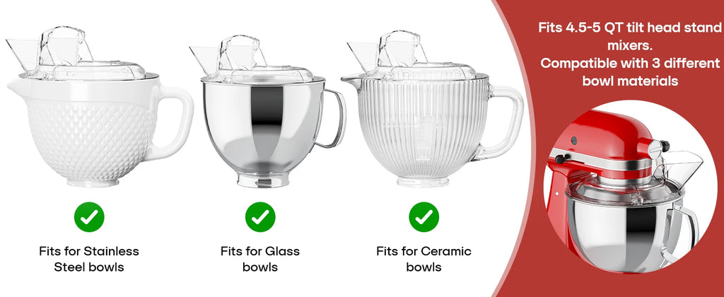 Spritzschutz, Abnehmbarer Klappdeckel für KitchenAid 4.5-5QT Küchenmaschine mit Kippkopf, Zubehör für Rührschüsseln