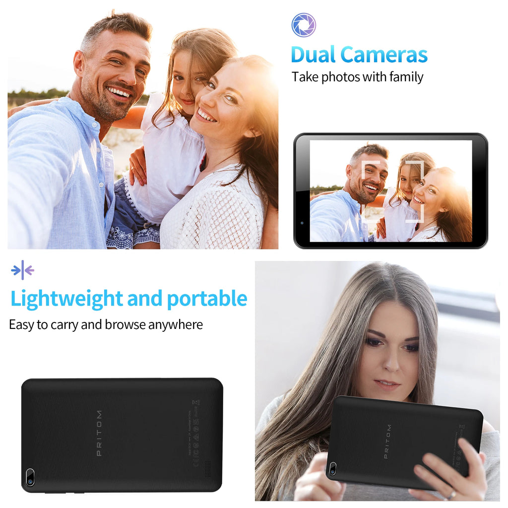 PRITOM 7 Zoll Tablet PC 32 GB Android 11 mit Quad-Core-Prozessor HD-IPS-Display Dual-Kamera WiFi mit PU-Schutzhülle