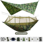 260x140cm Camping Hängematte Doppelgröße Fallschirm mit Moskitonetz Regenschutz Tarp Leicht für Wandern Reisen