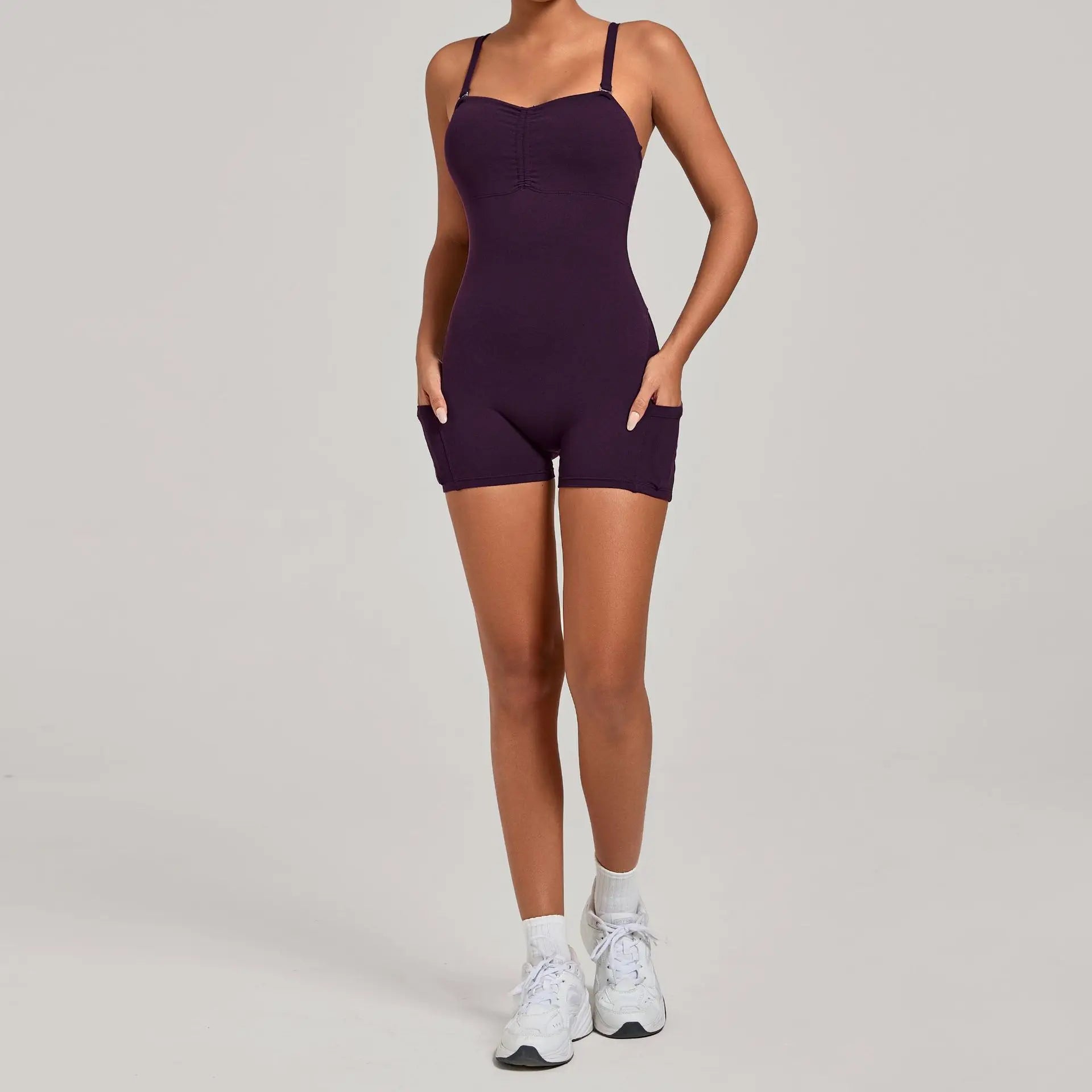 Damen Yoga Jumpsuits Sport Fitness Einteiler Schönheits-Rückengurt Tasche Hüfthebend Slim Fit Laufen Workout Training Bodysuit