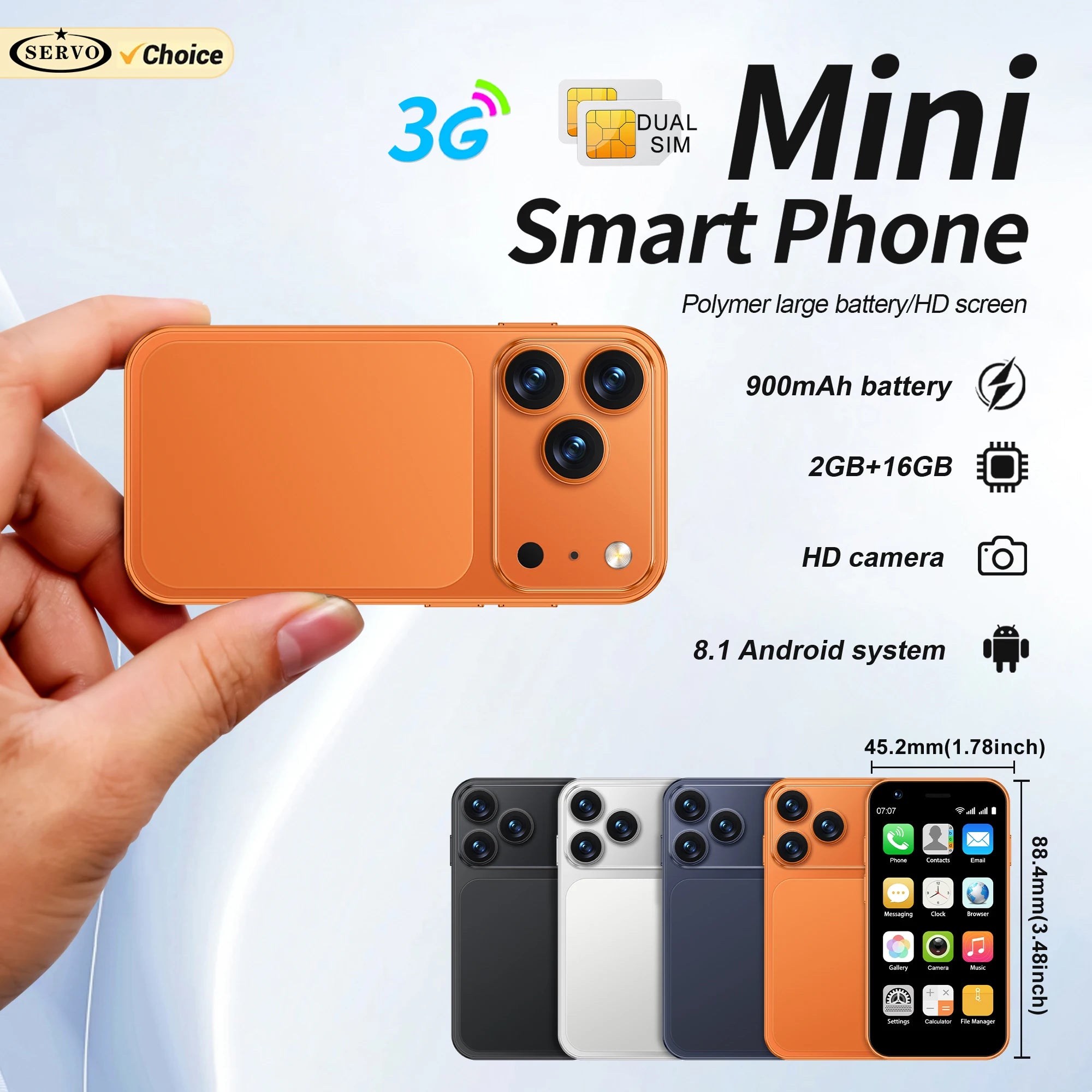SERVO 18SE MINI Kleines Android Smartphone 3G WCDMA Dual SIM-Karte 2GB+16GB Play Store Wi-Fi Gesichtserkennung 3.0 Zoll Mini Smartphones Hauptbild