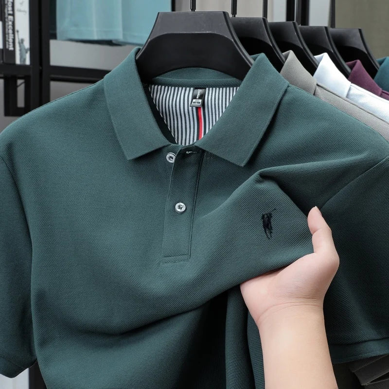 Polo-Shirt aus 100 % reiner Baumwolle, Kurzarm, High-End-Luxusmarke, Mode, Paul Pony Stickerei, Golf, Business Casual Herren T-Shirt