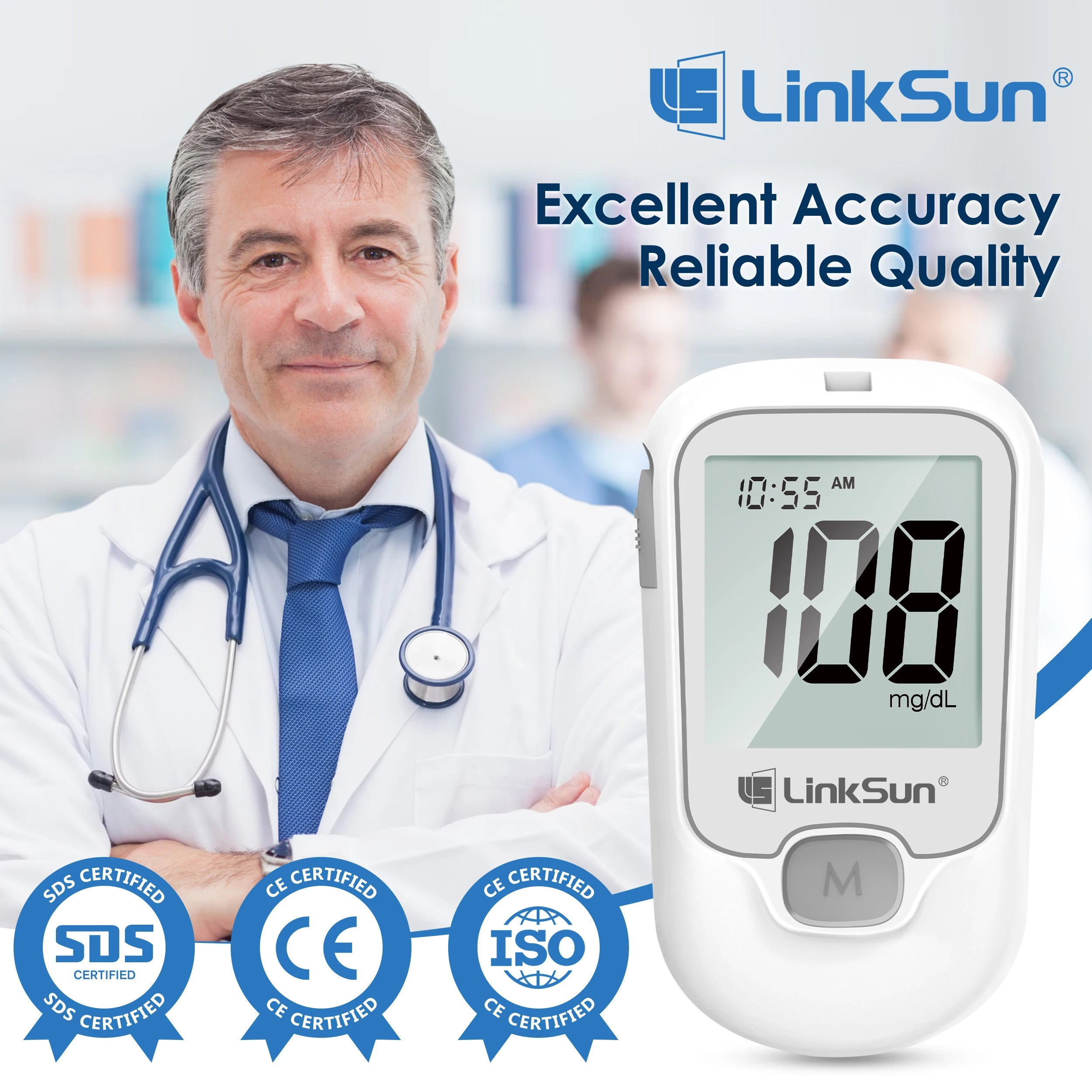 LinkSun G-425-1 Blutzuckermessgerät 50/100 Stk. Teststreifen und Lanzetten Diabetes Medizinisch Glukometer Blutzuckertester Zweitbild