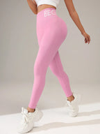 Europäische und amerikanische nahtlose Yoga-Leggings mit Bund-Schriftzug, Po-Lifting, schnelltrocknende, atmungsaktive Damen-Tights für den Sport