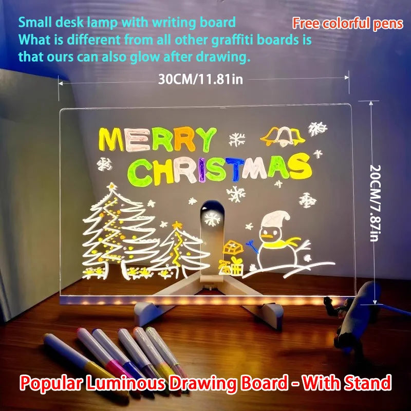 LED Leuchtende Acryl-Nachrichtentafel, löschbar, USB-Zeichentafel, Geburtstagsgeschenk, Bar-Werbung für kreative Aktivitäten mit Ständer