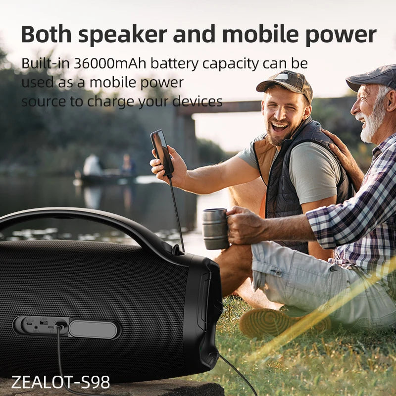 ZEALOT S98 160W Tragbarer Bluetooth-Lautsprecher mit hoher Leistung, kabelloser TWS-Subwoofer, wasserdichter mobiler HIFI-Qualität
