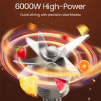 6000W Leistungsstarker Standmixer Mixer Entsafter Smoothie Maker Tischmixer 2.5L Behälter Küchenmaschine Mixer für Eis, Nüsse und Obst