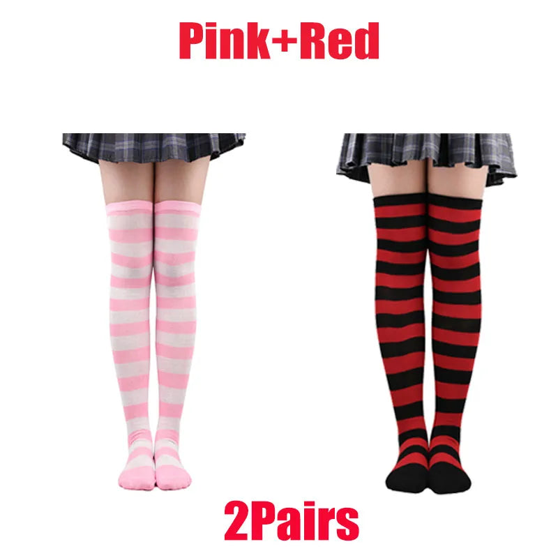 Farbige gestreifte Strümpfe Japanische Overknee-Socken Mode Frauen Warmhalten Socken Sexy Schlanke Lange Socken Strumpfwaren JK Cosplay Lolita Y2k