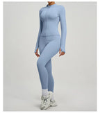 SVEIC Damen Zweiteiliger Trainingsanzug Yoga Set Langarmjacke High Waisted Leggings Atmungsaktive Sportkleidung Für Frauen
