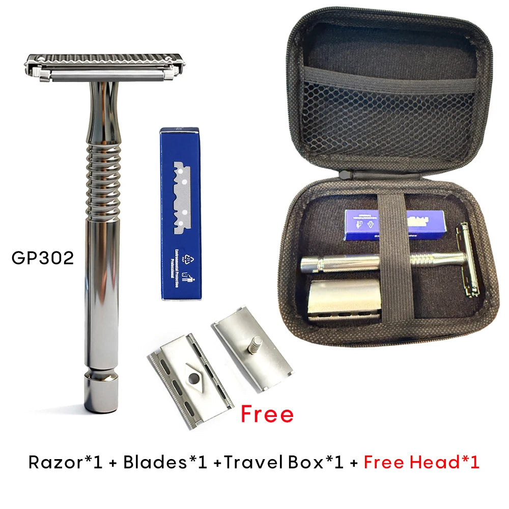 Shavcooo Glide Pro 4D Edelstahl Sicherheitsrasierer Umweltfreundlicher Dual-Halb-Rasierer für Herren und Damen Geschenkset mit Reiseetui