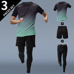 3-teiliger Herren-Sportanzug, schnelltrocknend, mit Farbverlauf, Freizeit-Sport, Laufen, kurze Ärmel, bequeme Sonnencreme, Hose, Joker-Shorts