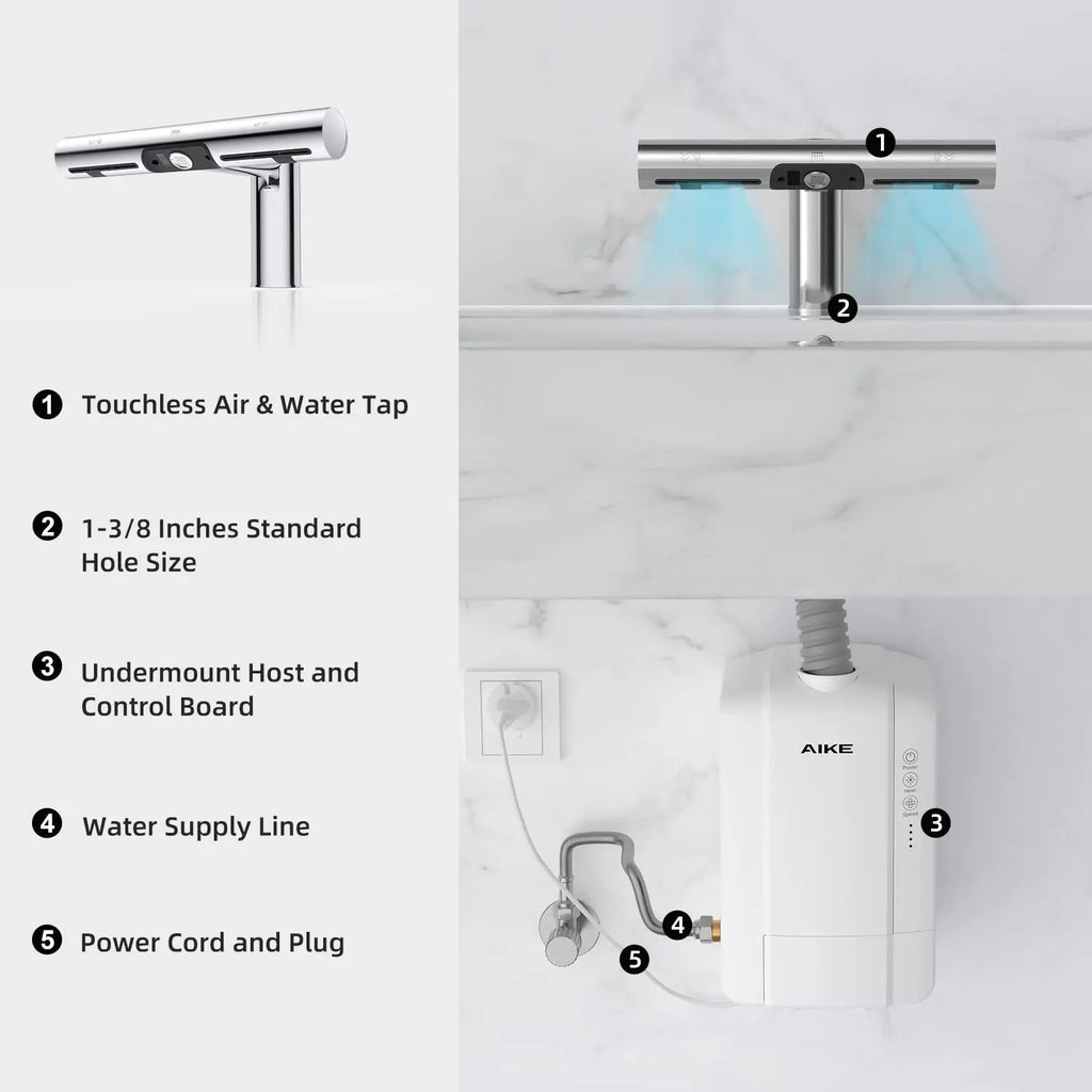AIKE Airblade Wasserhahn Händetrockner Automatische Bad Händewasch- und Trockenmaschine Waschraum Armaturen Luft Wasserhahn Leistungsstarker Händetrockner