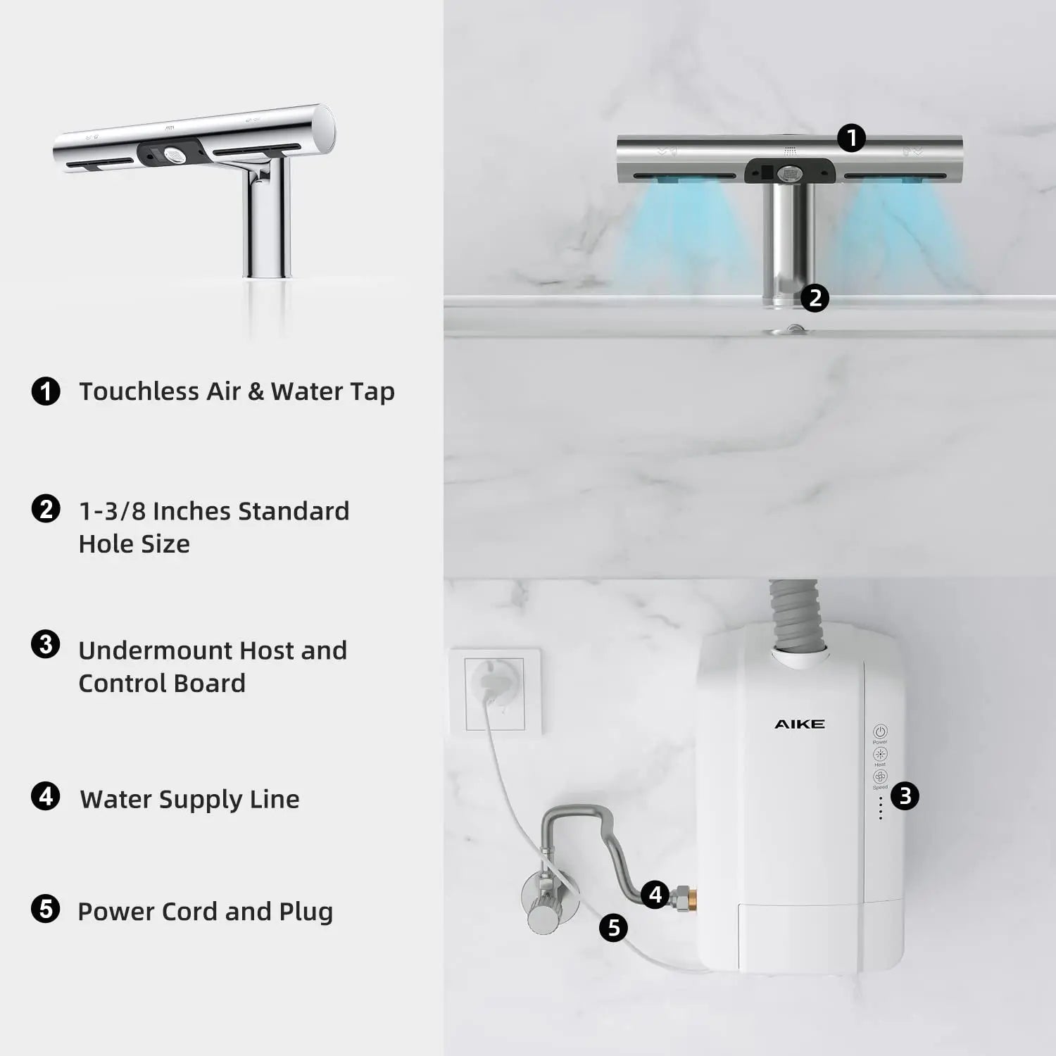 AIKE Airblade Wasserhahn Händetrockner Automatische Bad Händewasch- und Trockenmaschine Waschraum Armaturen Luft Wasserhahn Leistungsstarker Händetrockner