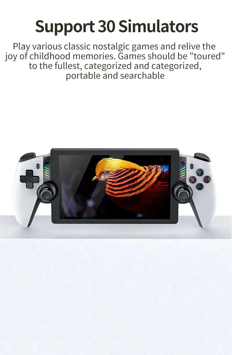 M28 Retro Handheld-Videospielkonsole, 7,1-Zoll-Bildschirm, über 30 Emulatoren für PS2/PS1/PSP, 3D-Dual-Analog-Sticks [God of War Klassiker