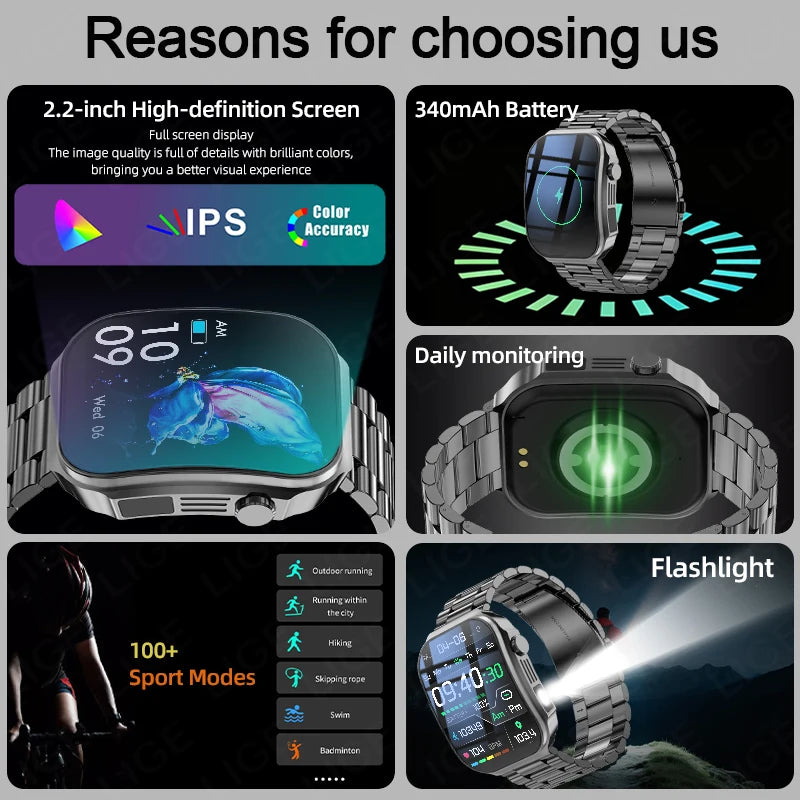 LIGE Neue 2,2-Zoll 3D Gebogenes Display Smartwatch Mit LED-Licht Thermometer Gesundheitsmonitor Smartwatch BT Anruf Sport Fitness Uhr