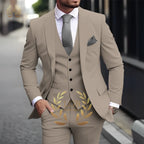 Herren Khaki 3-teiliger Anzug Klassischer spitzer Revers Business Formal Hochzeit Bräutigam Slim Fit Eleganter Gentleman-Stil Mode Blazer