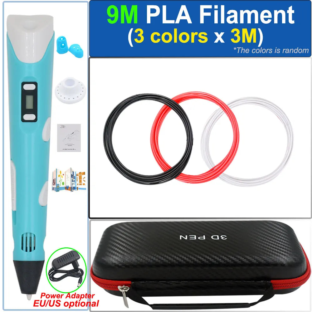 Kinder 3D-Stift 3D-Zeichnung Druckstift mit LCD-Bildschirm Netzteil 200M PLA Filament Spielzeug Kinder Weihnachten Geburtstag DIY Geschenk