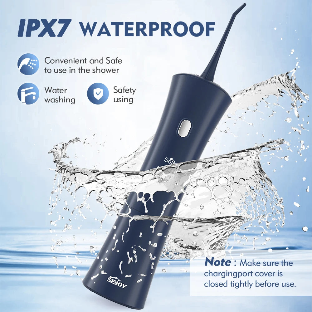 Sejoy Tragbarer elektrischer Munddusche Wasserflosser 6 Düsen 3 Modi Wiederaufladbarer Smart Dental Water Jet Zahnreiniger