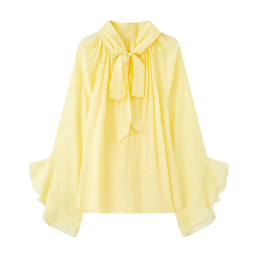 NLZGMSJ Schleifendekoration Locker Langärmlige Blusen für Damen Neue Mode Rüschenkante Hemden und Blusen Damen Top