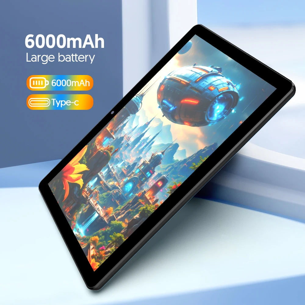 Android 15 Tablet, 10,0-Zoll-Bildschirm, Quad-Core-Prozessor, 12 GB RAM (3 GB+9 GB), 64 GB Speicher, 2MP+8MP Dual-Kameras, 6000 mAh