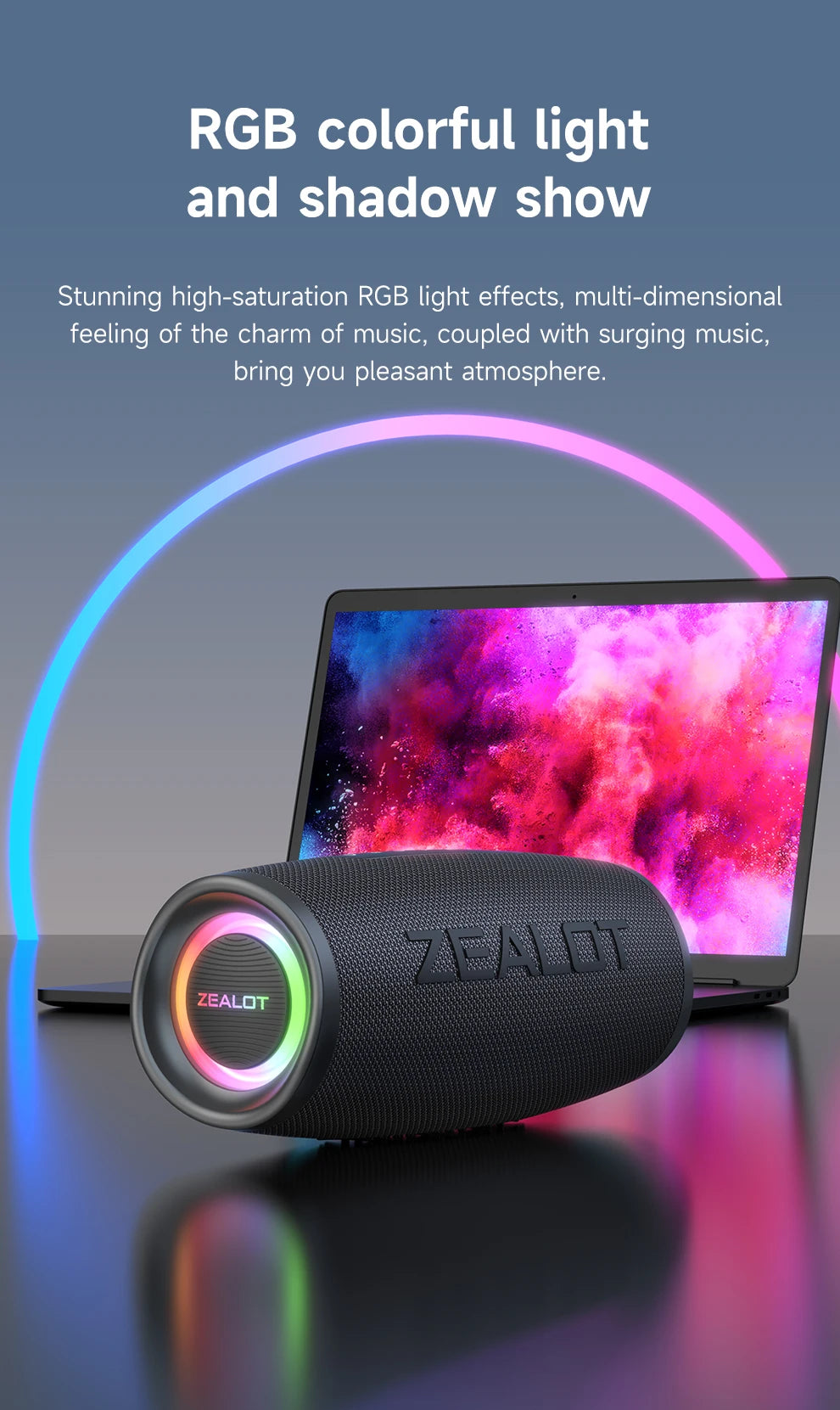 ZEALOT-S56 Bluetooth Lautsprecher 40W Ausgangsleistung Bluetooth Lautsprecher mit ausgezeichneter Bassleistung IPX6 wasserdichter Camping-Lautsprecher