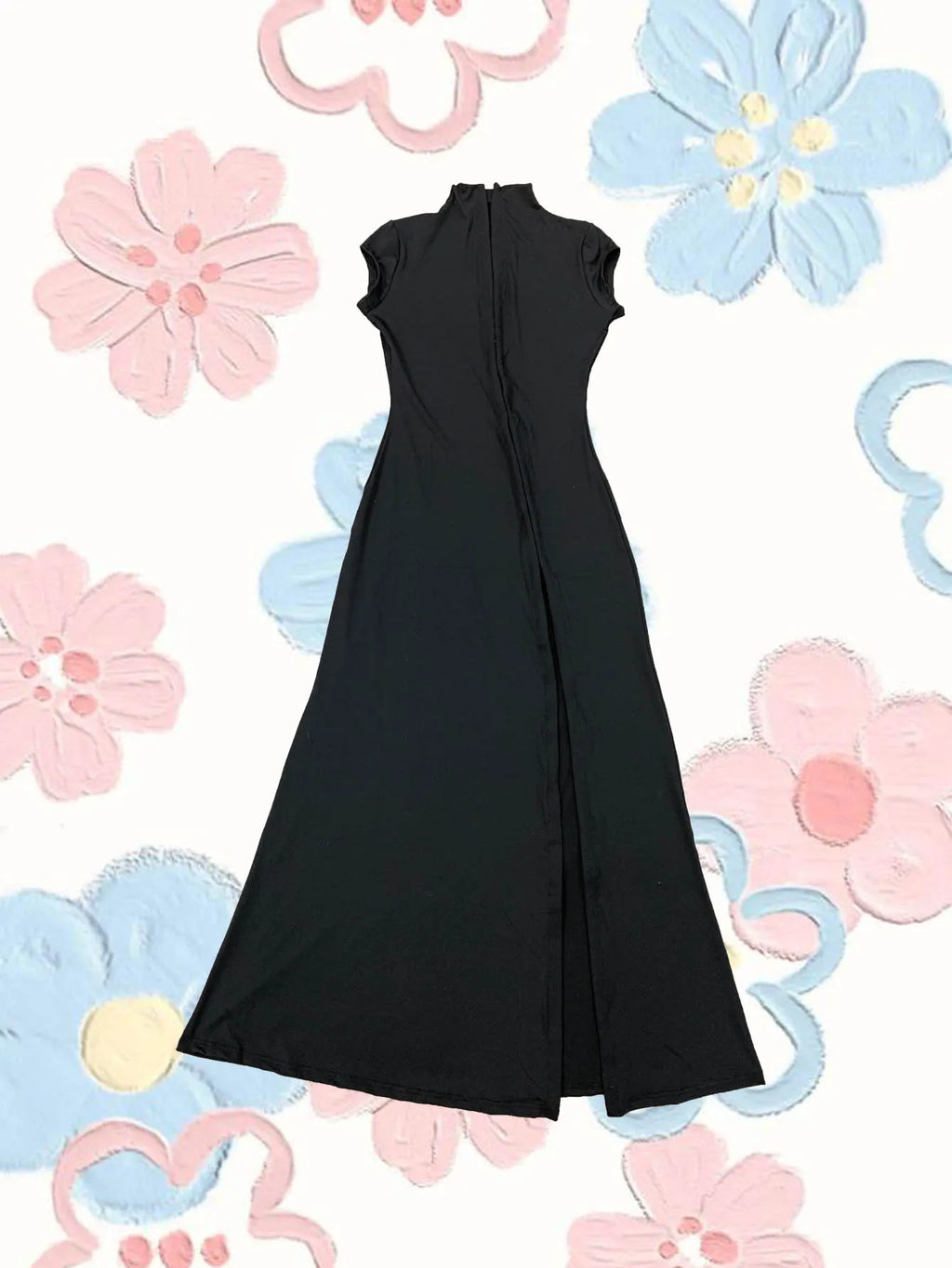 Schwarze Abendkleider mit hohem Schlitz, Rollkragen, Reißverschluss, schmal geschnitten, figurbetonter Rock, sexy heißes Mädchen-Nachtclub-Kleid für Damen Streetwear