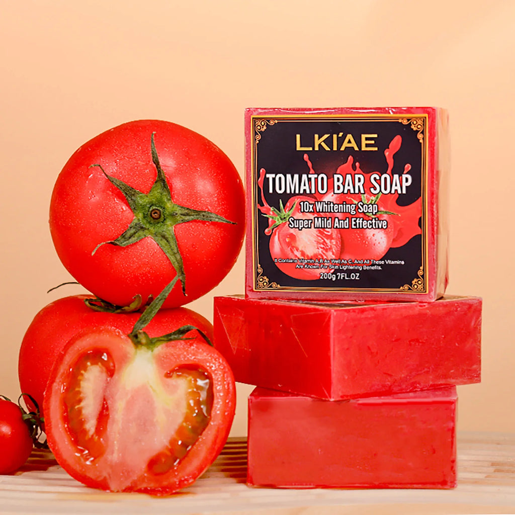 AILKE Bio-Tomaten-Seifenstück, hellt die Haut auf, reinigt tiefenwirksam, peelt, entfernt dunkle Flecken, spendet Feuchtigkeit, für Gesicht und Körper, 200 g