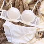 Mesh-Spitzenunterwäsche Damen Sexy kleiner Busen Push-Up-Dessous für Frauen BH-Sets Rot Weiß Hochzeitsmädchen Dicke Intimates BCD