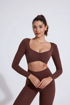 QINACTIVE Damen Yoga Shirts Crop Top Langarmshirts für Damen Yoga Sport Fitness Gym Kleidung Workout Tops
