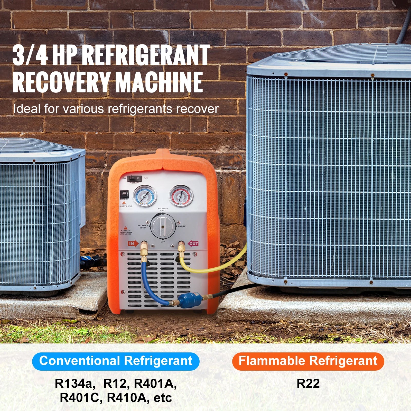 SucceBuy 3/4 1HP Kältemittel-Rückgewinnungsgerät Tragbares Klimaanlagen-Rückgewinnungsgerät 60Hz Rückgewinnungsgerät HVAC für Auto-Klimaanlagen Zweitbild