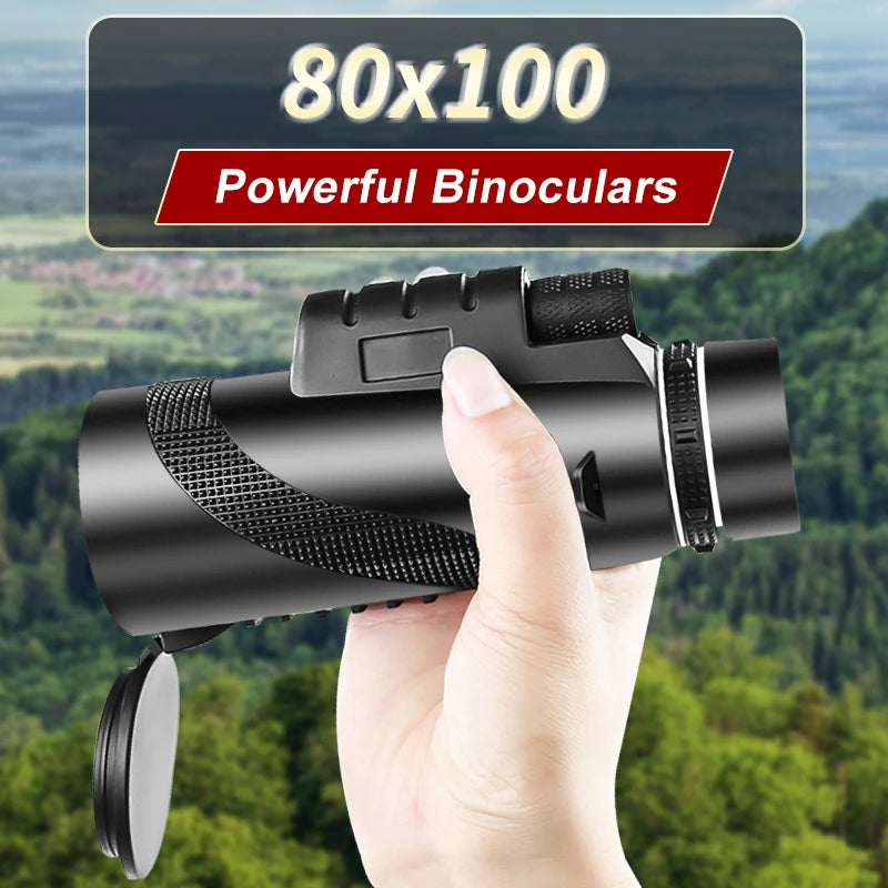 80x100 HD ZOOM Leistungsstarkes monokulares Teleskop Tragbares Fernglas Langstrecken-Teleskop Jagd Camping mit Stativ und Telefonclip