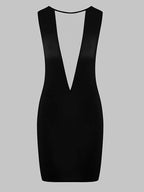 Y2K E-Girl Mesh-Panel V-Ausschnitt Bodycon Minikleid Damen Schwarz Ärmellose Clubwear