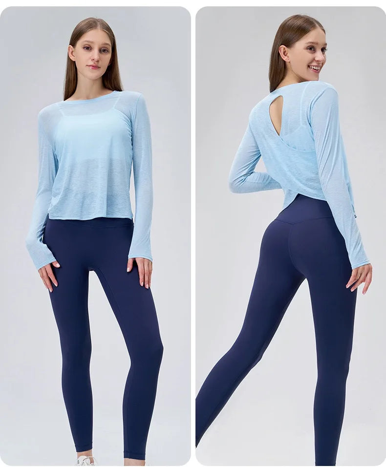 Yogaanzug Damen Langarmshirts Schöne Rücken Sportanzug Tops Schmale Lose Bluse Pilates Fitness Gym Anzug Laufbekleidung