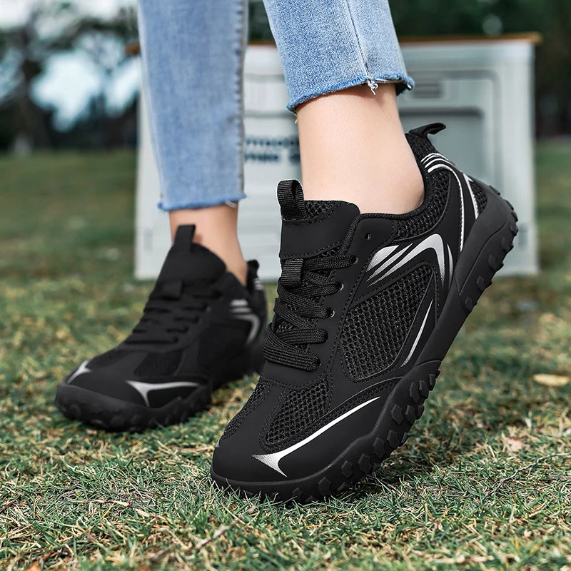 Unisex Wide Width Hiking Shoes Breathable Mesh Outdoor Trekking Sneakers Anti Slip Rubber Sole Walking Trainers Summer Autumn