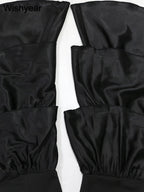 New One Pieces Jumpsuits Women Black Strapless Sleeveless Sexy Rompers Slim Fit Long Ruffles Flare Pant Night Club Even Overalls