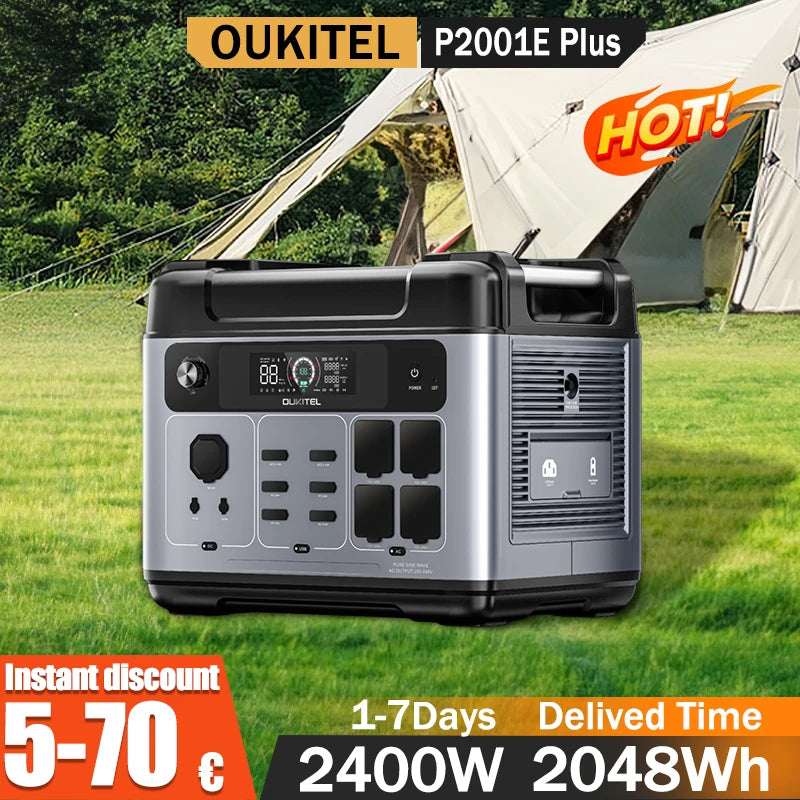 OUKITEL P2001E Plus Tragbare Powerstation 2400W Ausgangsleistung 2048Wh Kapazität LiFePO4 Familie Outdoor Camping Notstromversorgung