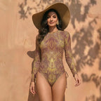 Damen Zweiteilige Bademode Langarm Mesh Badeanzug UPF 50+ Hohe Elastizität Gepolstert 2026 Neuer Strand-Badeanzug Beachwear