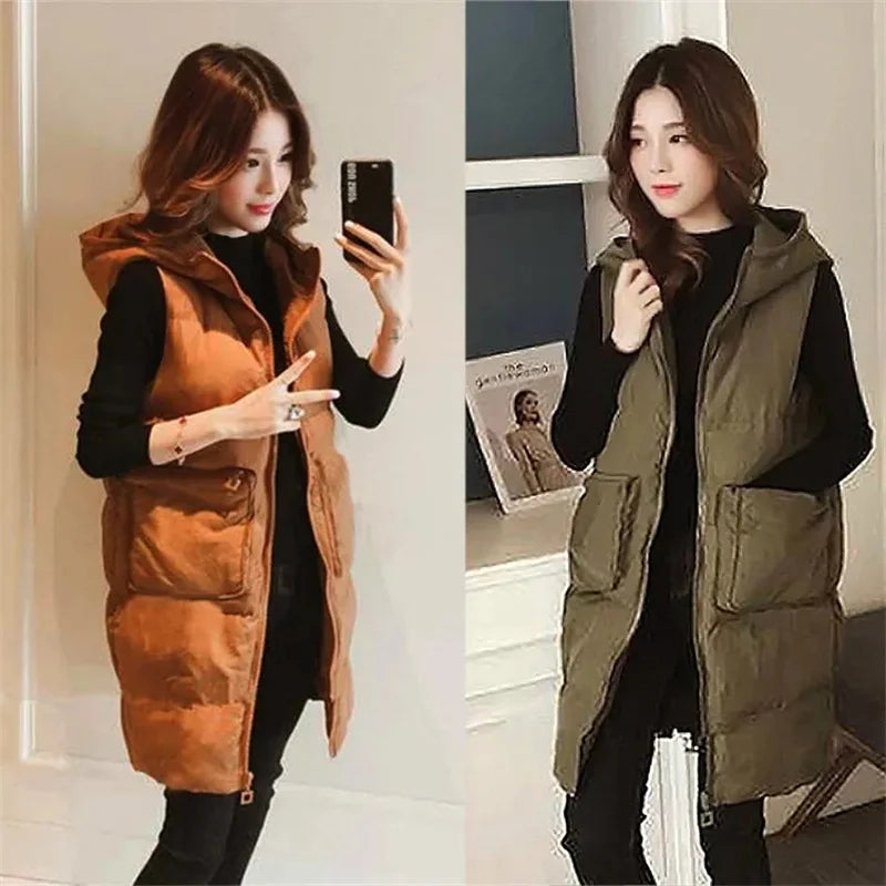 2026 New Winter Sleeveless Tank Top Women Down Jacket Puffer Parkas Hooded Padded Vests Loose Fit Female Fashion Casual Outwear