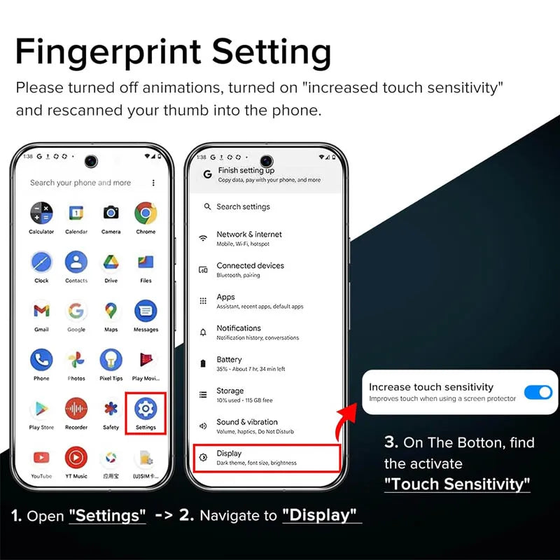 Fingerabdruck-Entsperrung Glas für Pixel 9 Pro 10 8A 9A 10A 7A 8 Pro Displayschutzfolie Pixel 9 Pro XL Panzerglas für Google Pixel 9