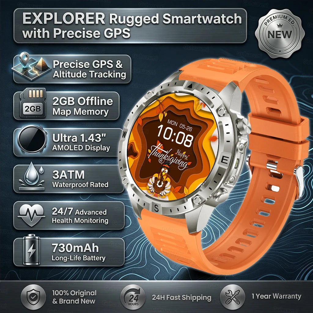 Smartwatch für Herren GPS Offline-Karten 2G ROM 10ATM Wasserdicht Herzfrequenz Tauchen Skifahren Wandern Robuste Smartwatch für Damen und Herren