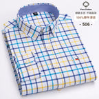 100 % Baumwolle Oxford Herrenhemden Langarm Kariert Weich Regular Fit Festliches Hemd Tasche Sozial Bluse Herrenkleidung S-7XL