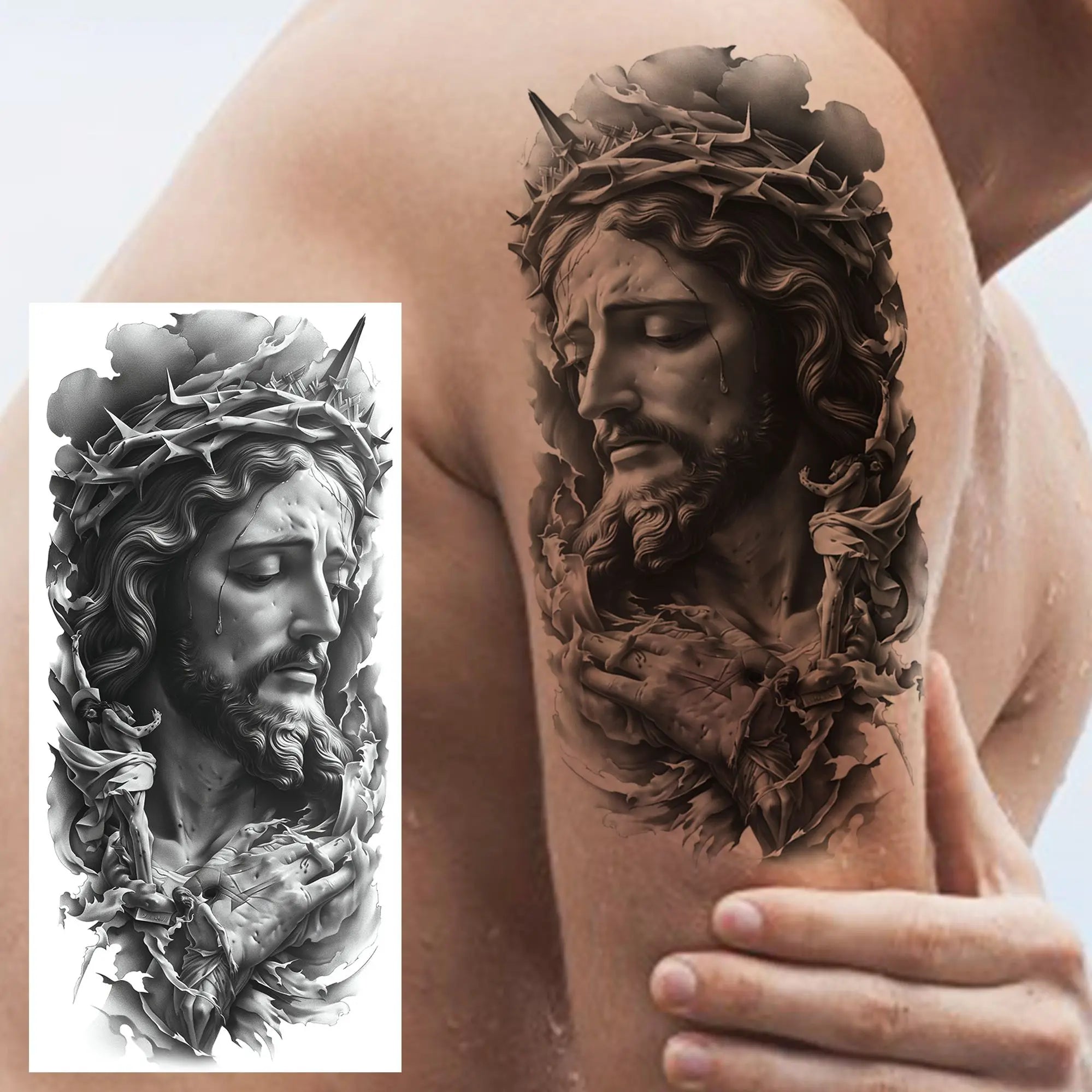 1 Sheet Realistic Jesus Holy Mother Pray Temporary Tattoos For Men Women Adults Long Lasting Waterproof Temp Fake Tattoo Sticker