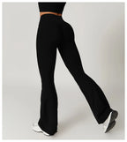Crossover Flare Yoga Leggings für Damen High Waist V Cross Schlaghose Bauchkontrolle Yogahose Weites Bein Fitness Leggings