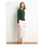 Damen Slim O-Neck Pullover Kaschmir-Wollmischung Pullover Herbst Und Winter Langarm Strick Unterhemd Große Größe 2024